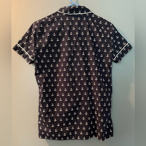 J. Crew Pajamas Top Button Down Anchors Navy  & White Womens Sz XXS 100% Cotton - Picture 2 of 5